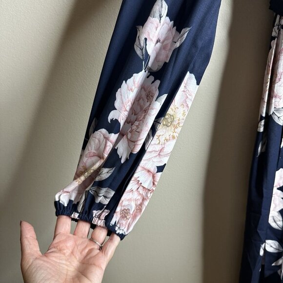 Petal + Pup Jumpsuit Women XL Navy Pink Floral Long Sleeve Wide-Leg Prairie Core - Picture 5 of 16